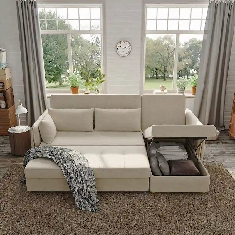 98.43  Modern Minimalist  L  Shape Sofa BedAnti-scratch and Water-proof, Solid Wood Frame