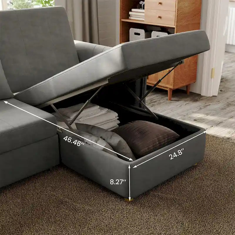 98.43  Modern Minimalist  L  Shape Sofa BedAnti-scratch and Water-proof, Solid Wood Frame