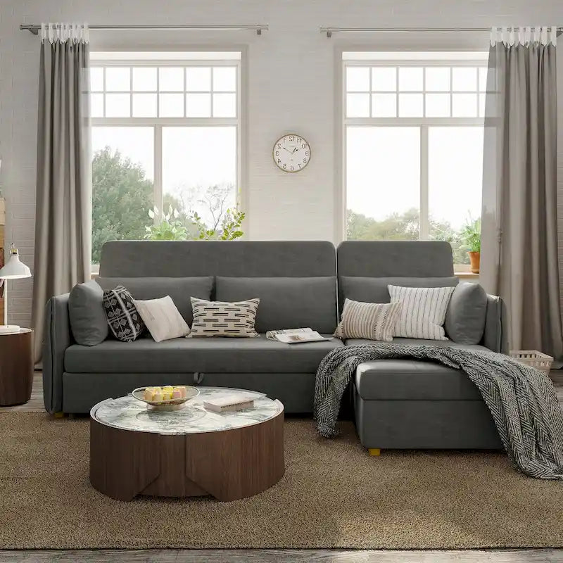 98.43  Modern Minimalist  L  Shape Sofa BedAnti-scratch and Water-proof, Solid Wood Frame