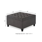Large Square Storage Ottoman Upholstered Button Tufted Coffee Table - 30 W x 30 D x 18 H.
