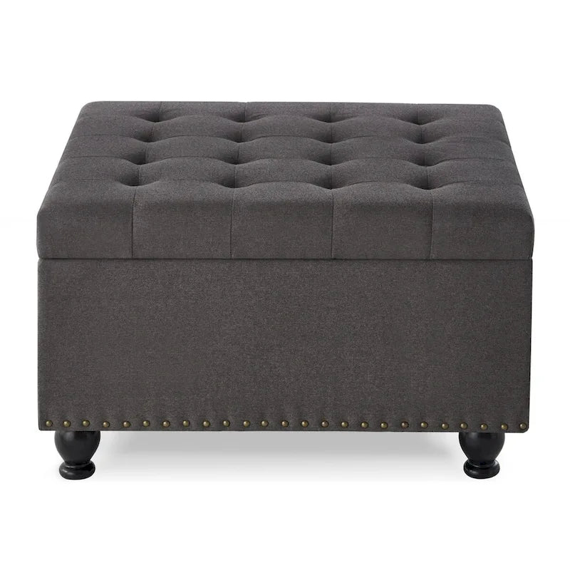 Large Square Storage Ottoman Upholstered Button Tufted Coffee Table - 30 W x 30 D x 18 H.