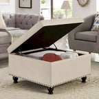 Large Square Storage Ottoman Upholstered Button Tufted Coffee Table - 30 W x 30 D x 18 H.