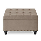 Large Square Storage Ottoman Upholstered Button Tufted Coffee Table - 30 W x 30 D x 18 H.