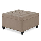 Large Square Storage Ottoman Upholstered Button Tufted Coffee Table - 30 W x 30 D x 18 H.