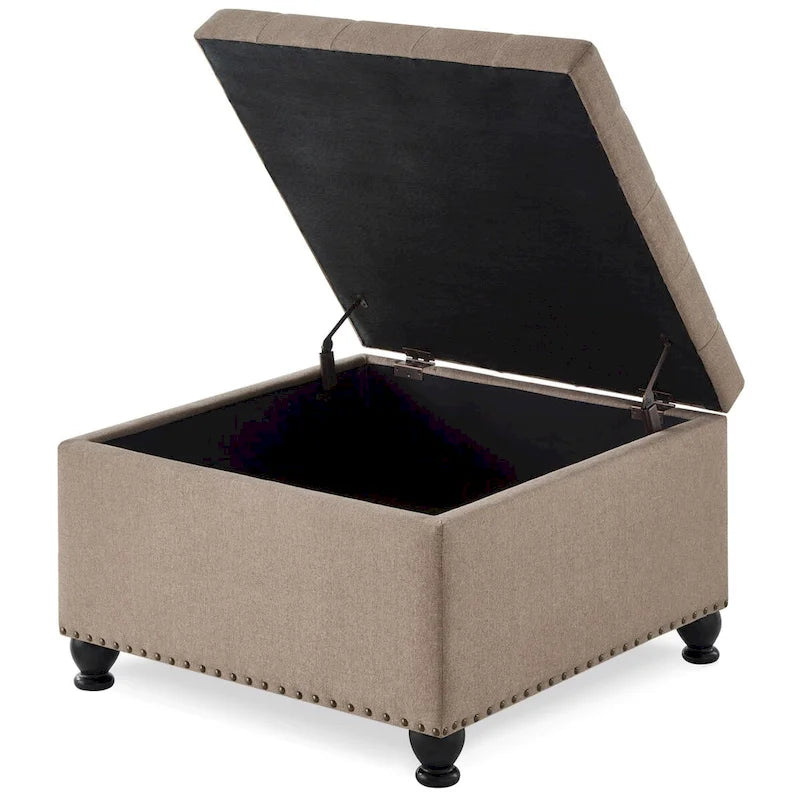 Large Square Storage Ottoman Upholstered Button Tufted Coffee Table - 30 W x 30 D x 18 H.