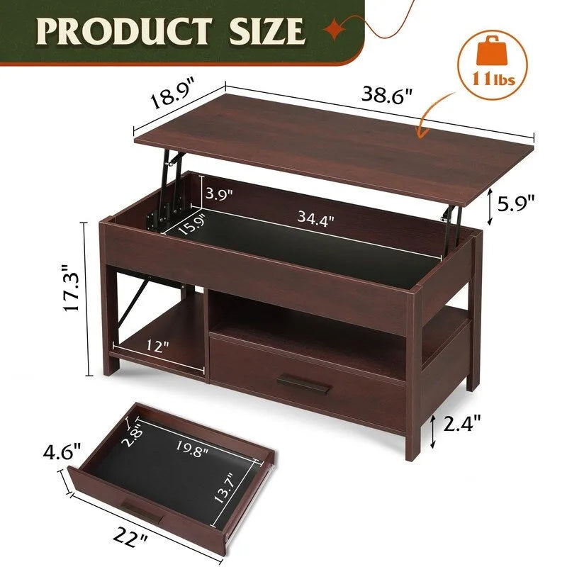 Lift Top Coffee Table - 18.9 D x 38.58 W x 17.83 H
