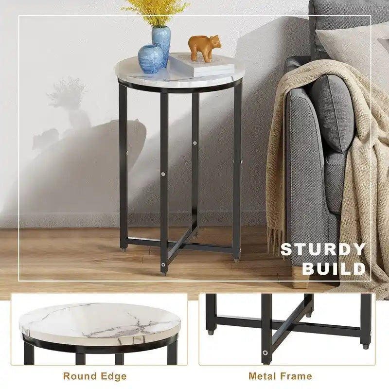 Grondin Modern Style 3-Piece Coffee Table Set with 2 End Table, Living Room Table Set of 3 with Faux Marble Tabletop