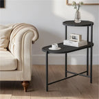 2-tier Modern Round End Table with Wood Storage Shelf