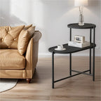 2-tier Modern Round End Table with Wood Storage Shelf