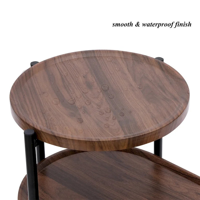 2-tier Modern Round End Table with Wood Storage Shelf