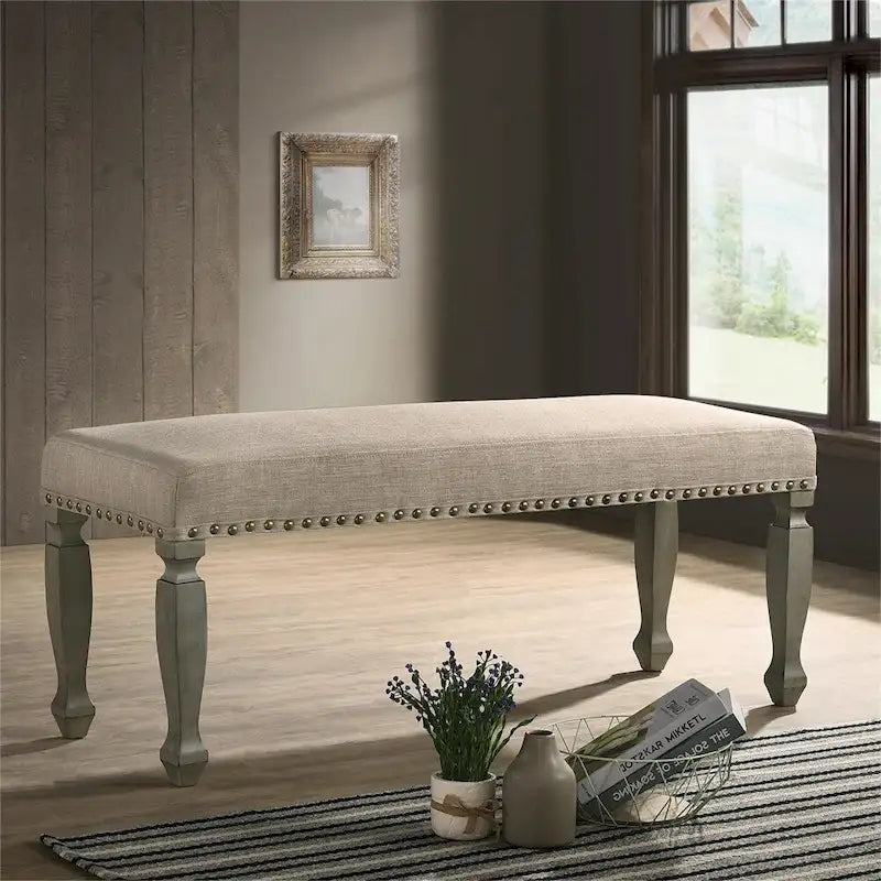 Upholstered Bench with Nailhead and Wood Frame