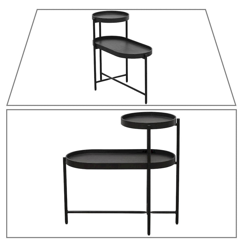 Minimalist Design Two-Tier Side Table with Adjustable Foot Pads, Black