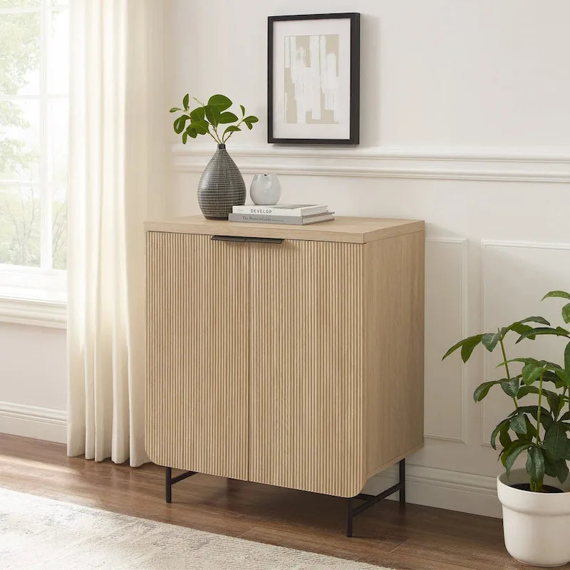 Modern Scandi Fluted-Door Storage Console for Living Room, Bedroom and Office - Coastal Oak