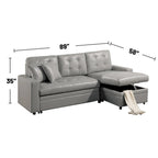 Faux Leather Convertible Sectional with Storage Space in Light Gray