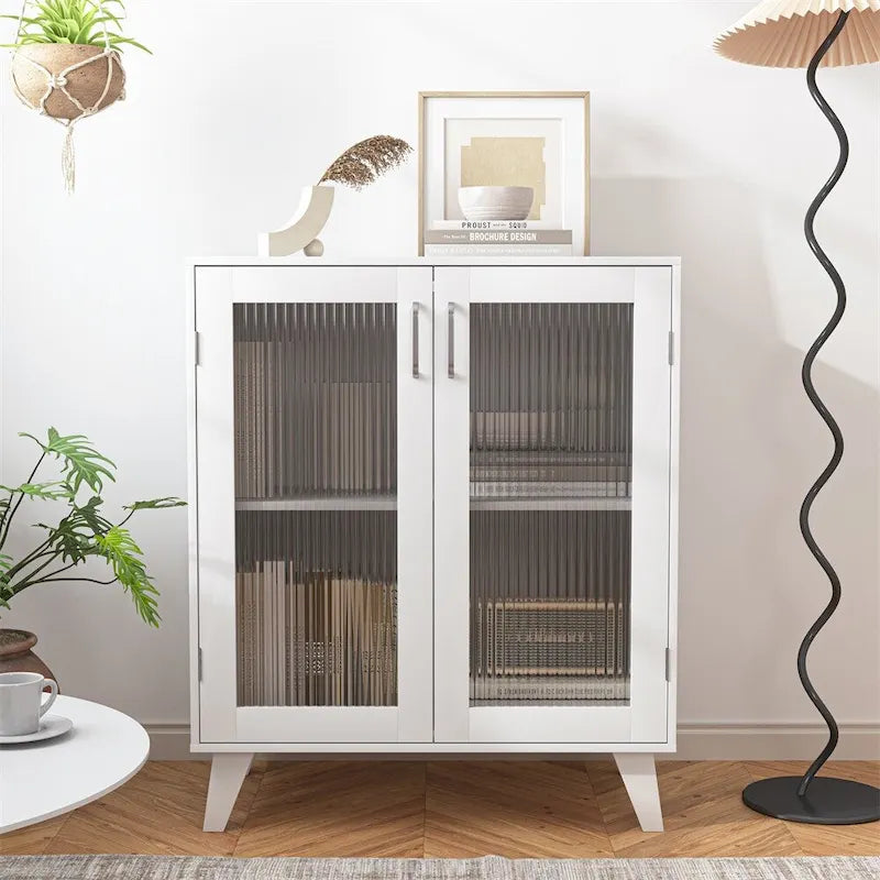 Modern Storage Cabinet with 2 Glass Doors and Adjustable Shelf