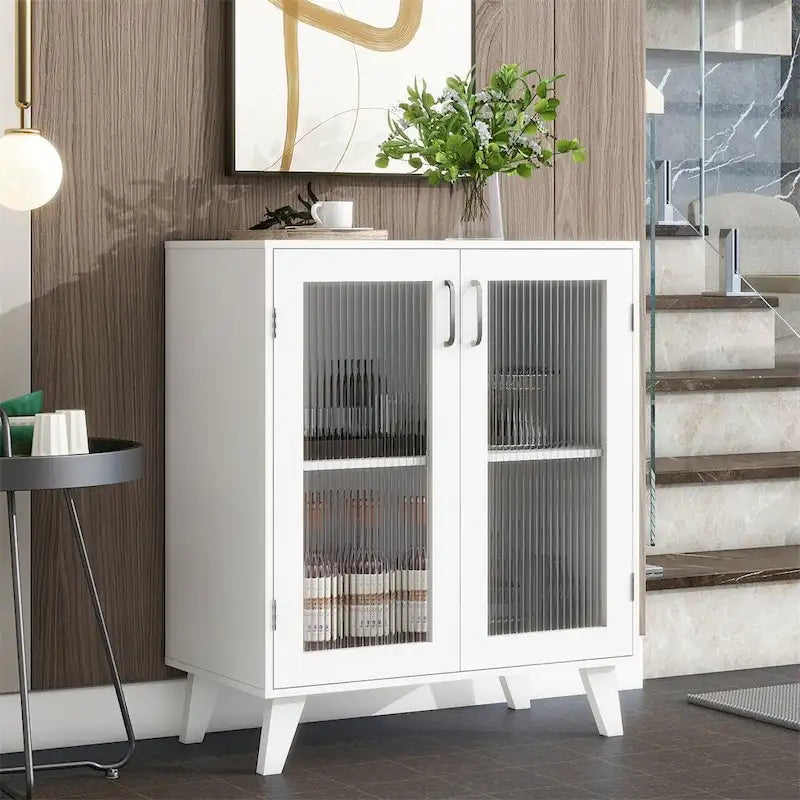 Modern Storage Cabinet with 2 Glass Doors and Adjustable Shelf