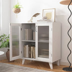 Modern Storage Cabinet with 2 Glass Doors and Adjustable Shelf