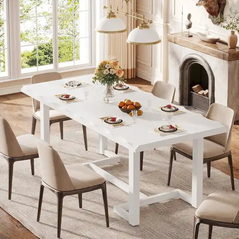 63-Inch Rectangular Dining Table with Solid Wood Leg and Thick Table Top for 4-6 People