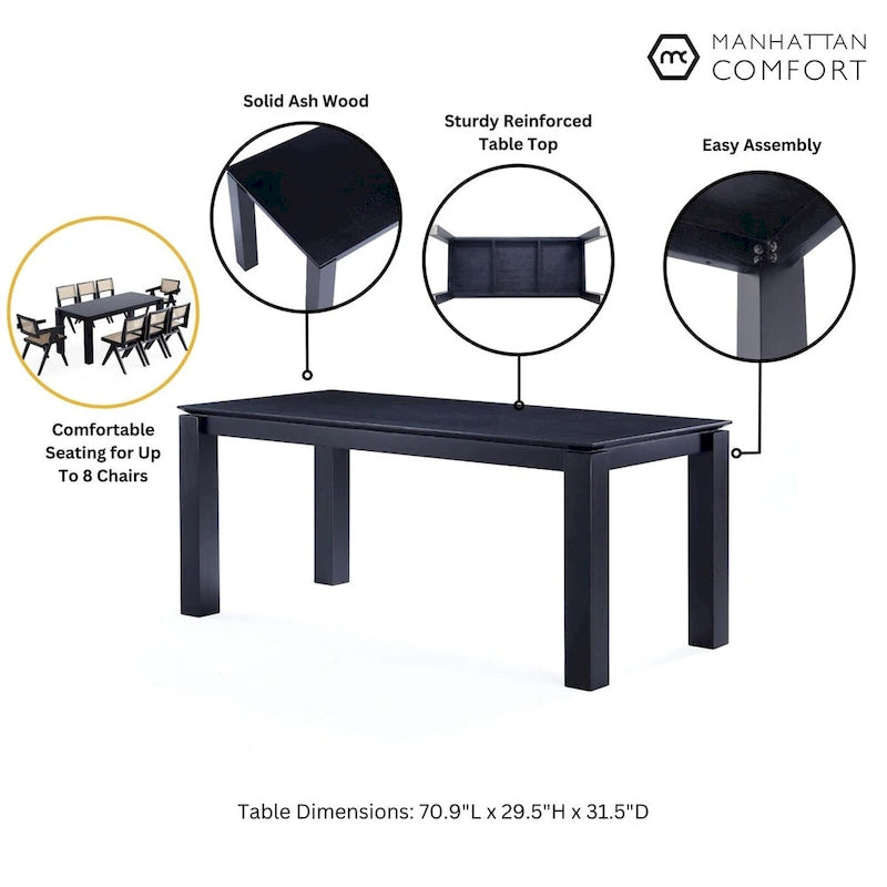 Manhattan Comfort Rockaway Modern 70.86 Solid Wood Dining Table