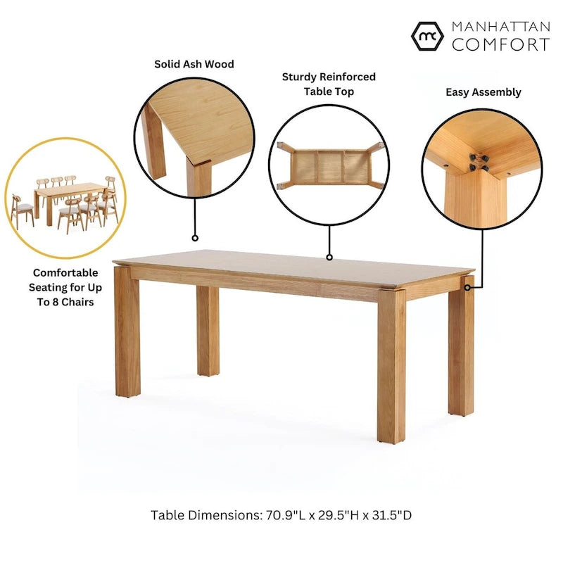 Manhattan Comfort Rockaway Modern 70.86 Solid Wood Dining Table