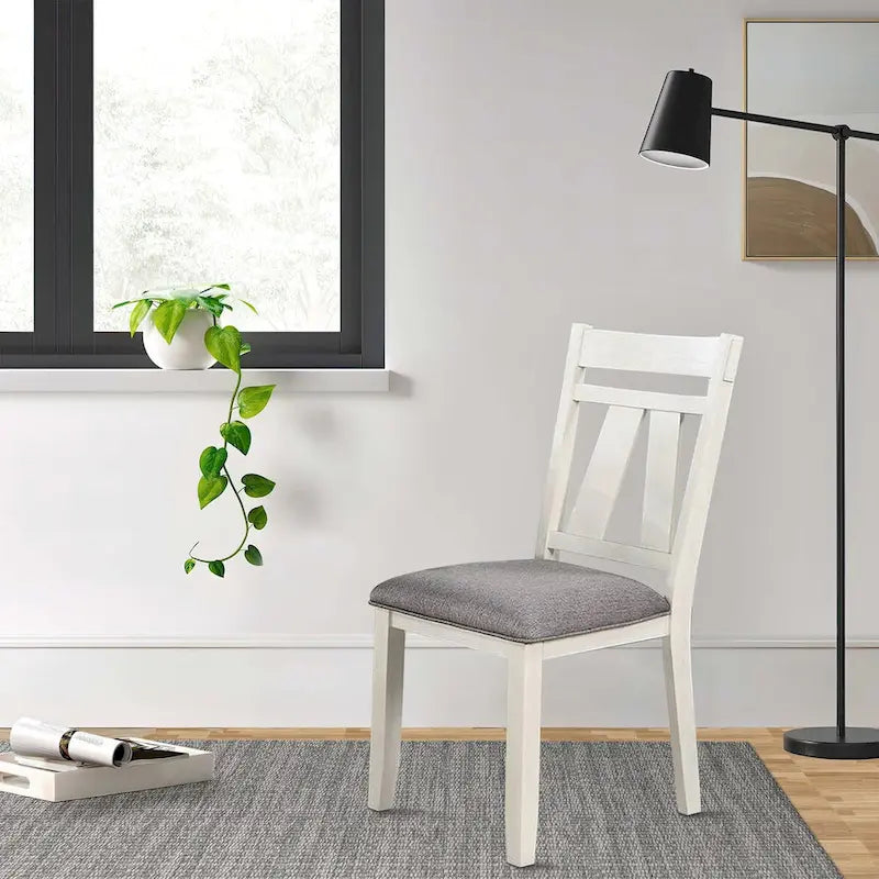 Lexi 24 Inch Classic Dining Side Chair, Padded Seat, Set of 2, Gray, White