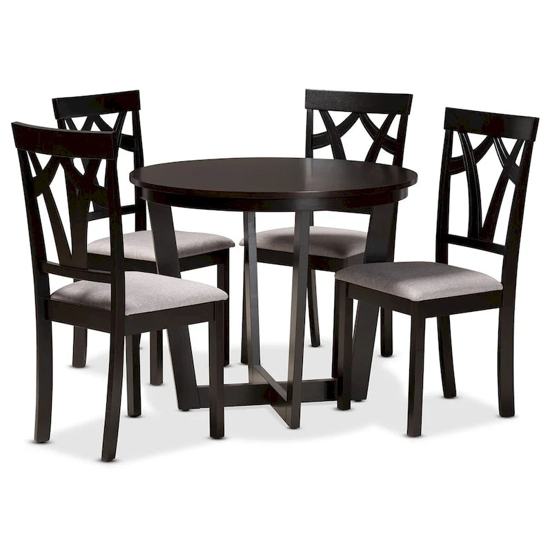 Telma Modern and Contemporary 5-Piece Wood Dining Set-Grey/Dark Brown