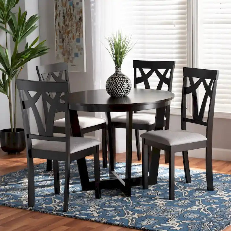 Telma Modern and Contemporary 5-Piece Wood Dining Set-Grey/Dark Brown