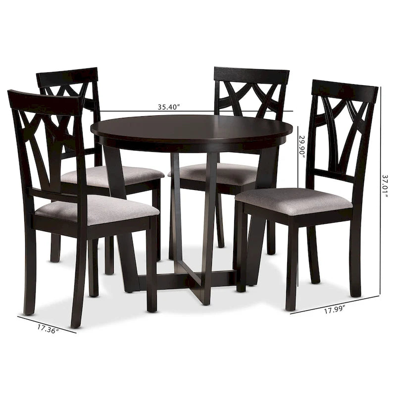 Telma Modern and Contemporary 5-Piece Wood Dining Set-Grey/Dark Brown
