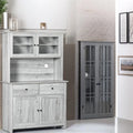Glass Doors Kitchen Buffet with Hutch and Drawers - N/A