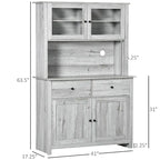 Glass Doors Kitchen Buffet with Hutch and Drawers - N/A