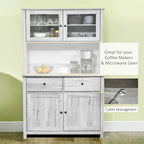 Glass Doors Kitchen Buffet with Hutch and Drawers - N/A