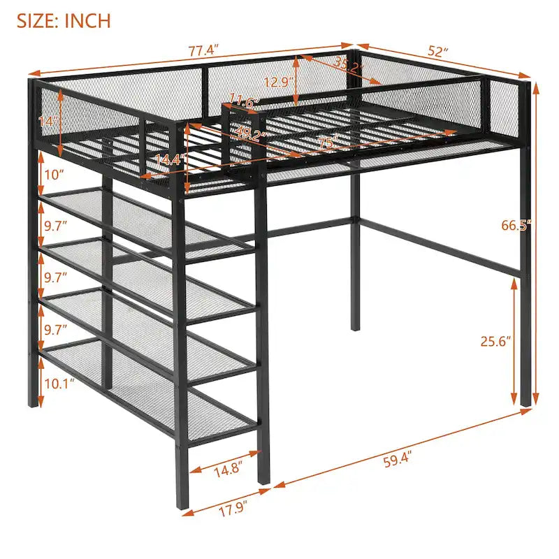 Twin Loft Bed with Four Shelves