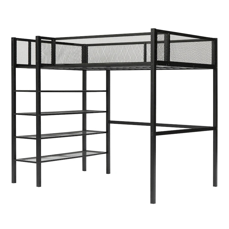 Twin Loft Bed with Four Shelves