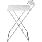 Urban Shop No Tools Assembly Foldable 2 Tier Compact Computer Desk, Marble Top with Silver Frame