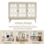 3 Door Mirrored Buffet Cabinet with Silver Handle for Living room and Dining