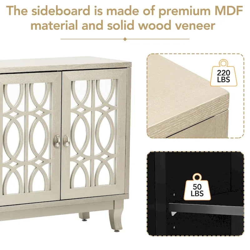 3 Door Mirrored Buffet Cabinet with Silver Handle for Living room and Dining