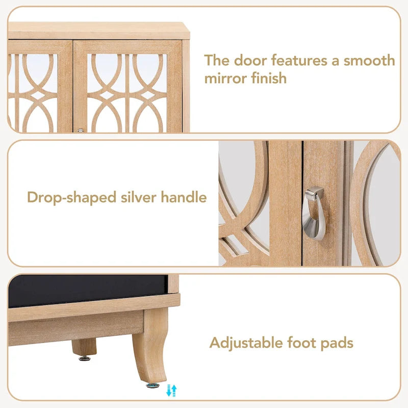 3 Door Mirrored Buffet Cabinet with Silver Handle for Living room and Dining