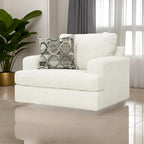 Henly 51 Inch Accent Chair, 1 Pillow, Oversized Loose Seat, White Polyester