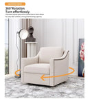 Roomfitters 360 Degree Swivel Armchair with Ergonomic Design and Brass Nail Decoration, White