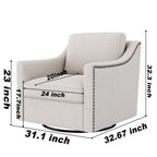 Roomfitters 360 Degree Swivel Armchair with Ergonomic Design and Brass Nail Decoration, White
