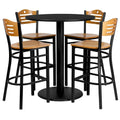 36  Round Laminate Table Set with 4 Metal Barstools - Natural Wood Seat