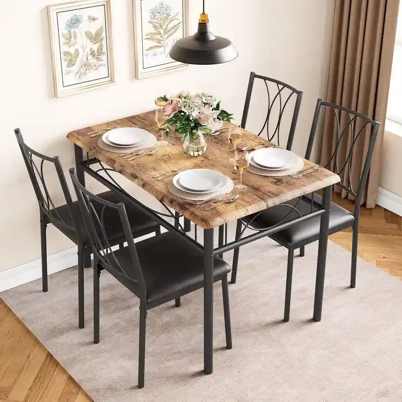 Dining Table Set for 4, Kitchen Table with 2 Upholstered Benches