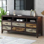 Retro Distressed Wooden TV Stand for TVs up to 65 Inches, Entertainment Center Media Console with 6 Drawers and 3 Shelves