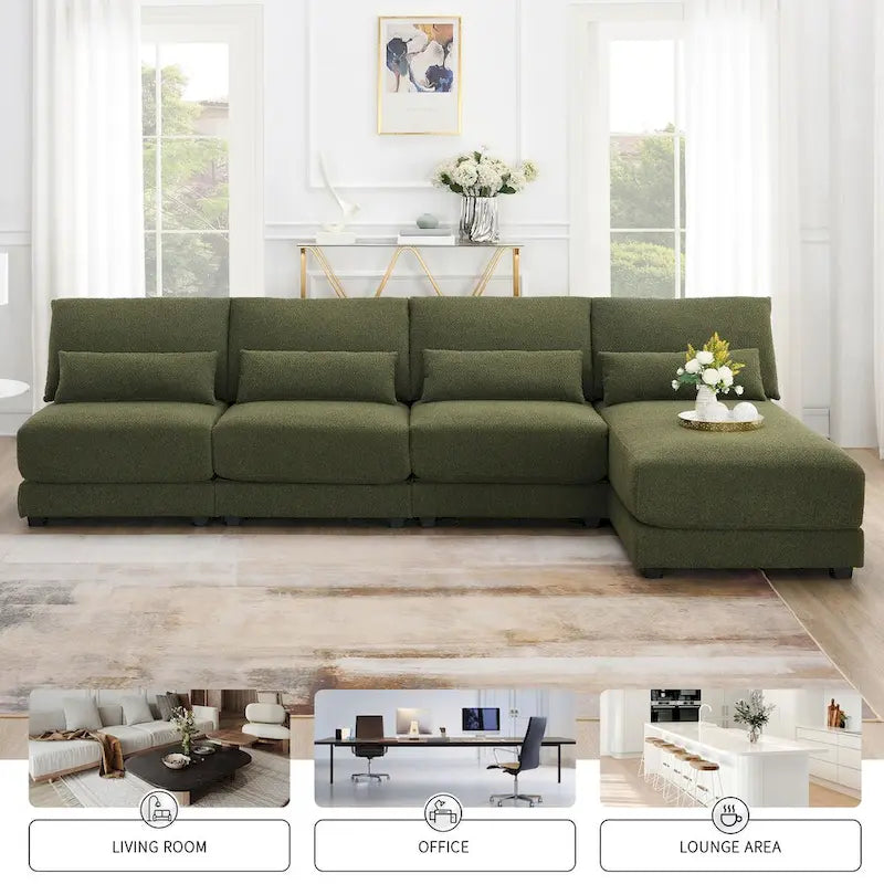 L-shaped Fabric Sectional Sofa with Reversible Chaise