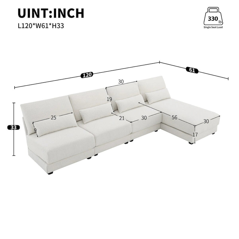 L-shaped Fabric Sectional Sofa with Reversible Chaise