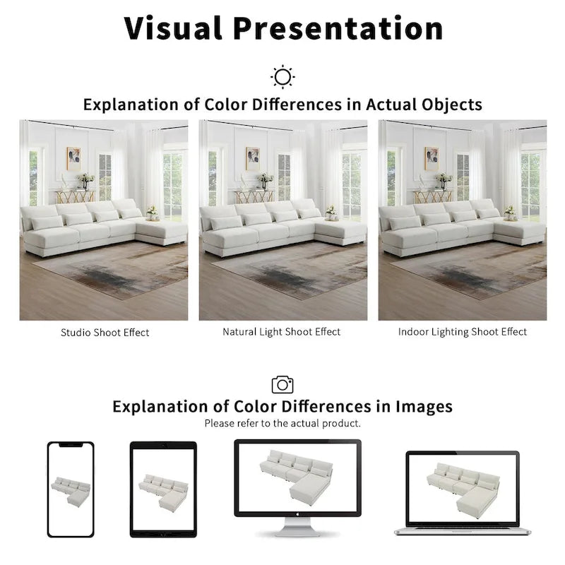 L-shaped Fabric Sectional Sofa with Reversible Chaise