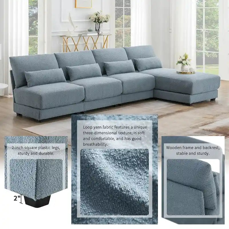 L-shaped Fabric Sectional Sofa with Reversible Chaise