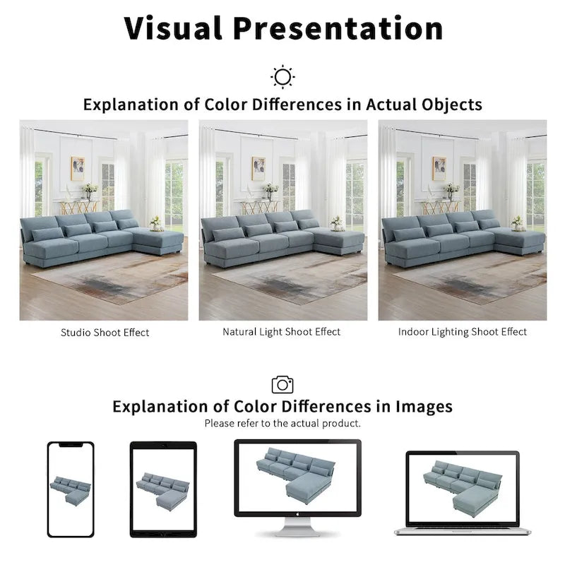 L-shaped Fabric Sectional Sofa with Reversible Chaise