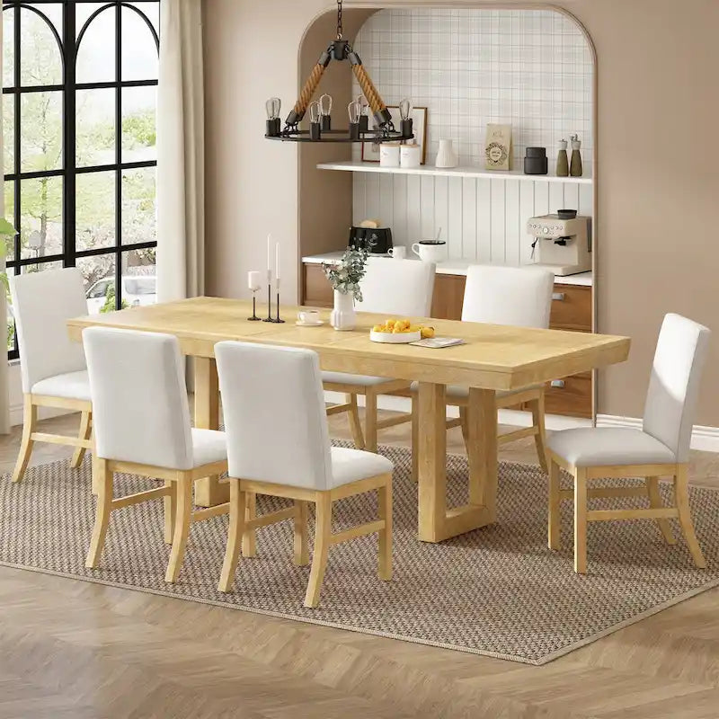 7-Piece 72  Extendable Dining Table Set w/ Butterfly Leaf and 6 Chairs