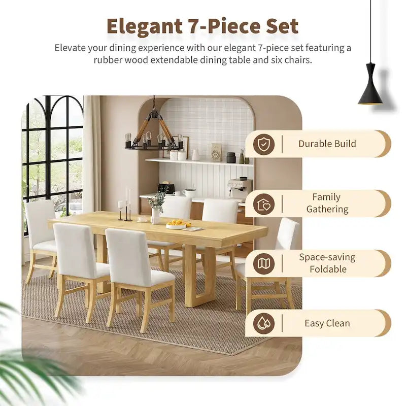 7-Piece 72  Extendable Dining Table Set w/ Butterfly Leaf and 6 Chairs